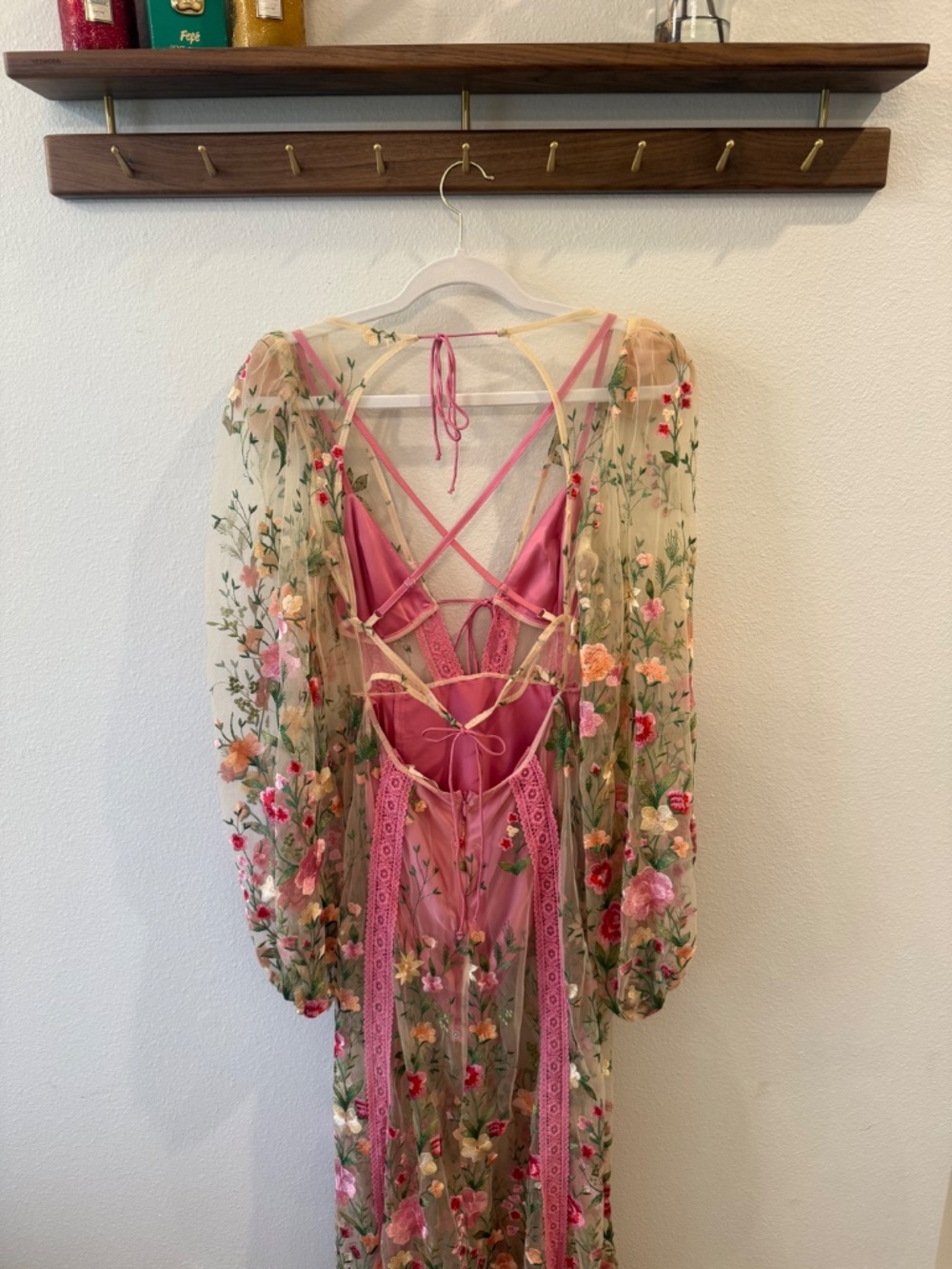 For Love & Lemons Pink Floral Embroidered Luna Maxi Dress (S) - Picture 3 of 4